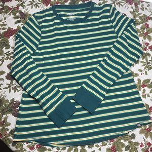 Dickies Waffle knit long sleeve green with white & orange stripes size L